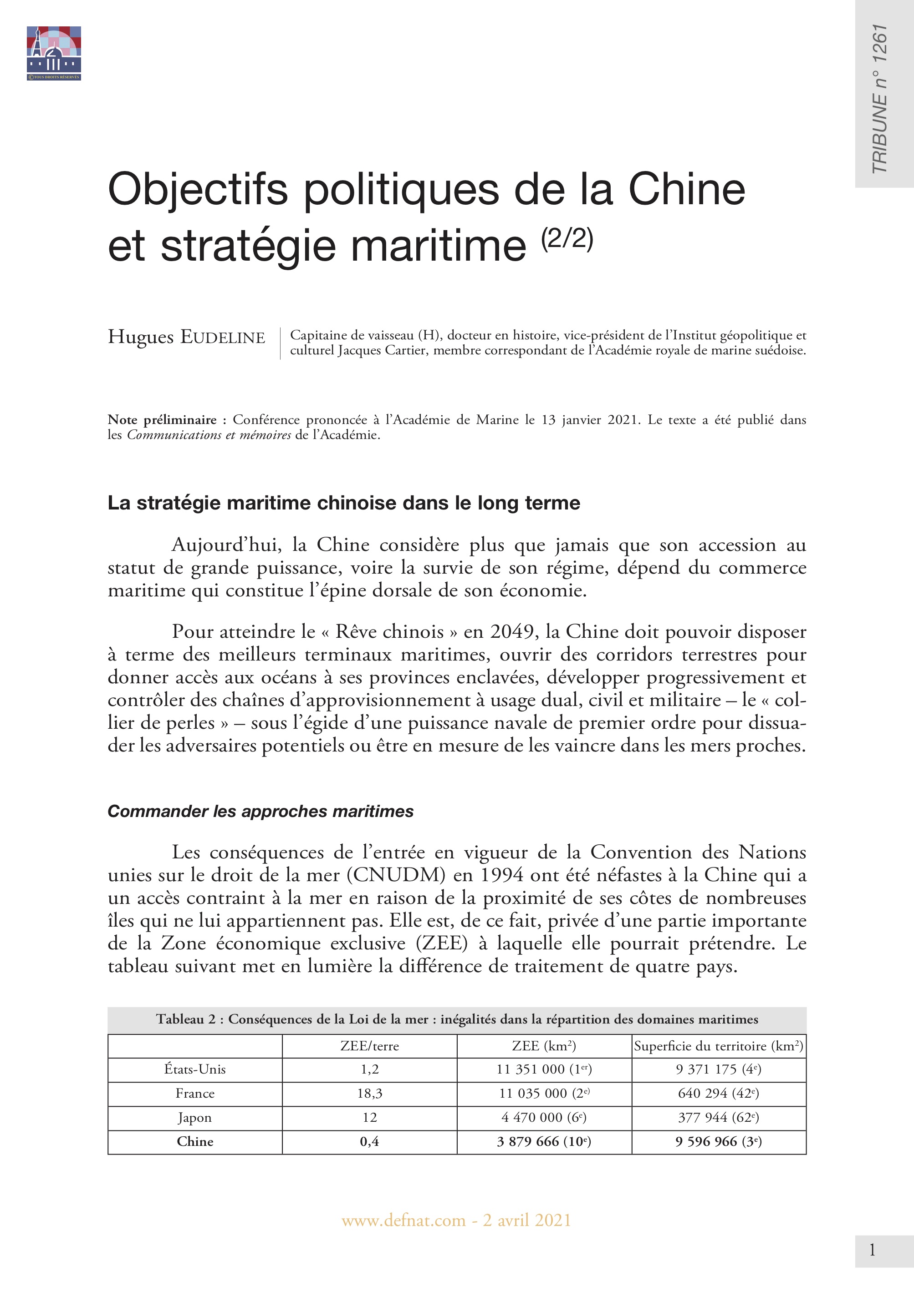 Objectifs politiques de la Chine et stratégie maritime (2/2) (T 1262)
